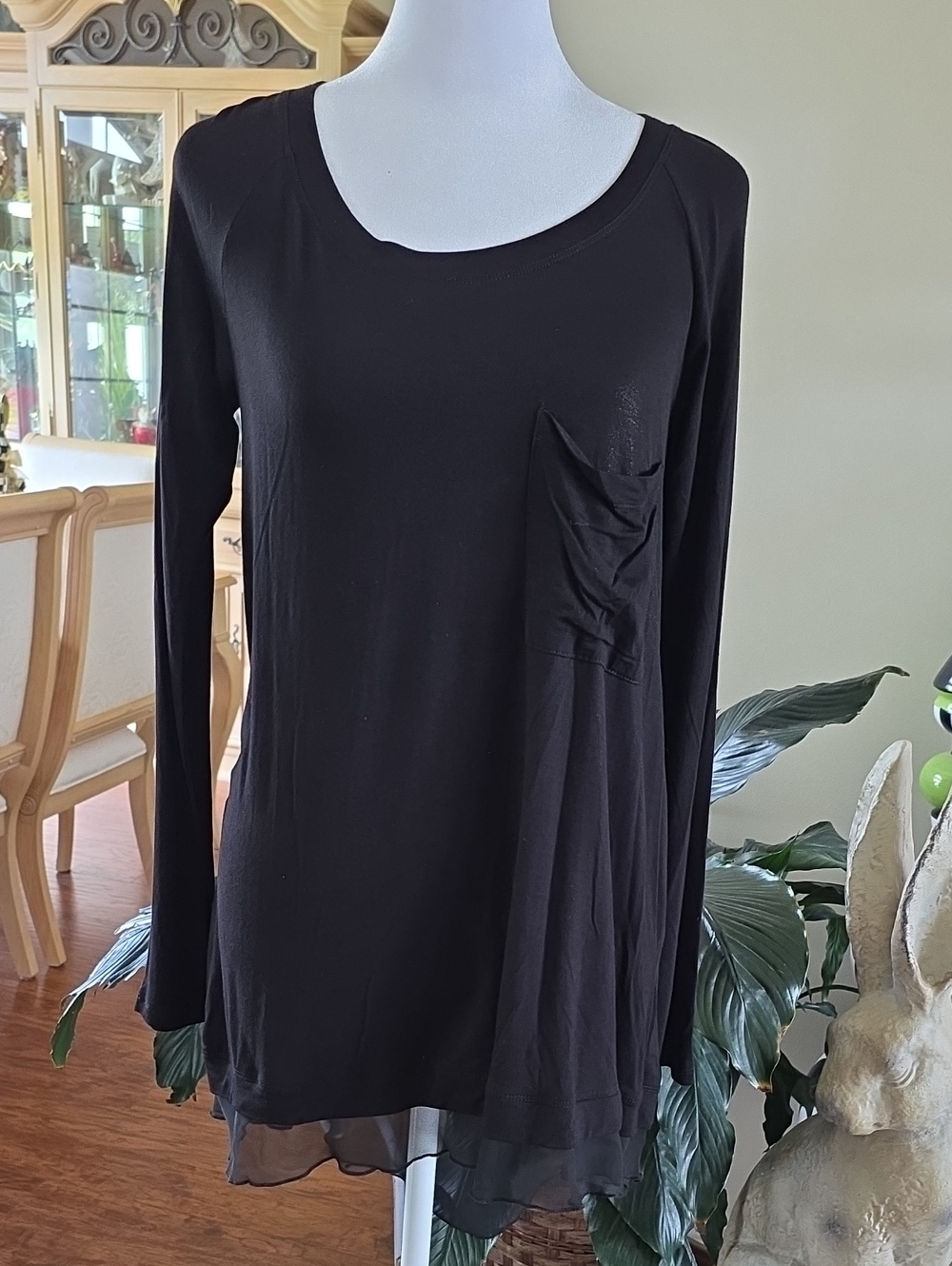 Anthropologie Black Long-Sleeve Scoop-Neck Top with Pocket